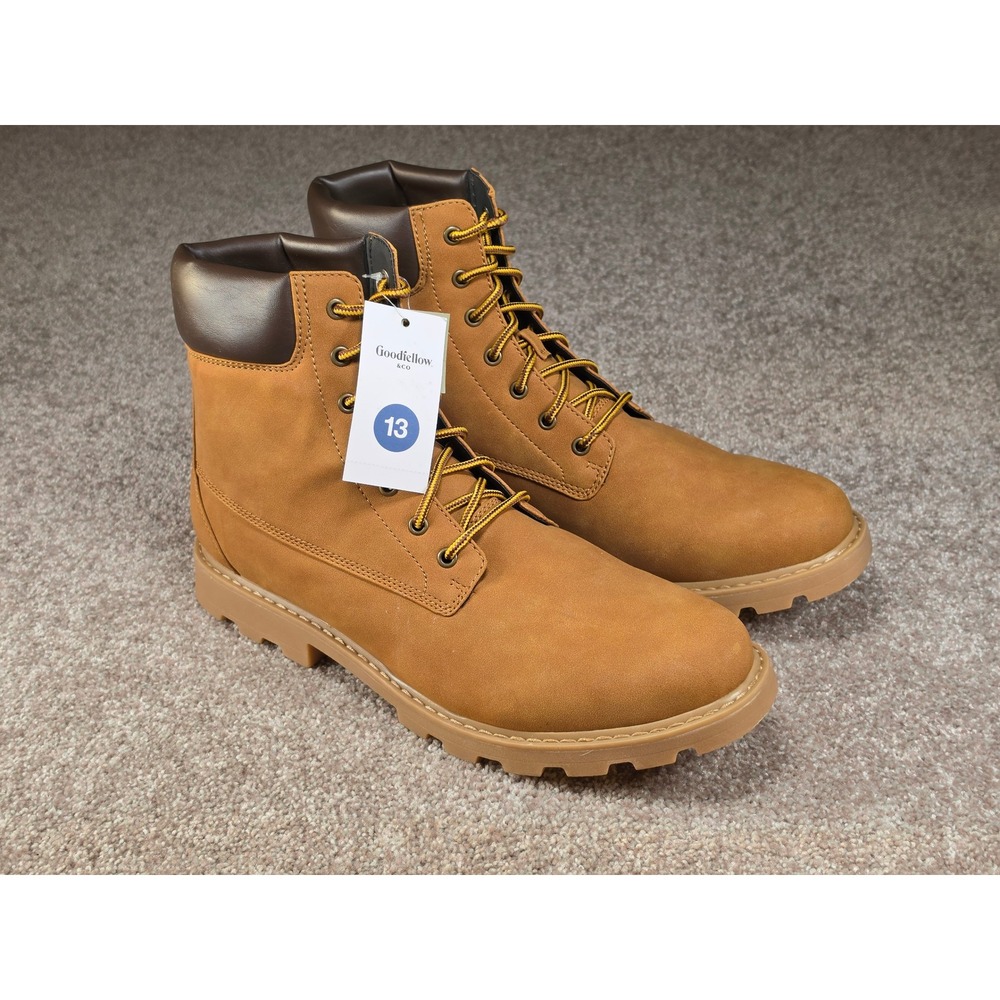 Goodfellow & Co Tahoe Men Tan Brown Lace Up Lug Sole Memory Foam Boots 13 NEW